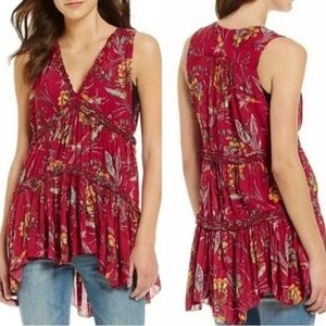 FREE PEOPLE S Printed Tunic Top Boho Floral Hummingbird Tiered Women’s M